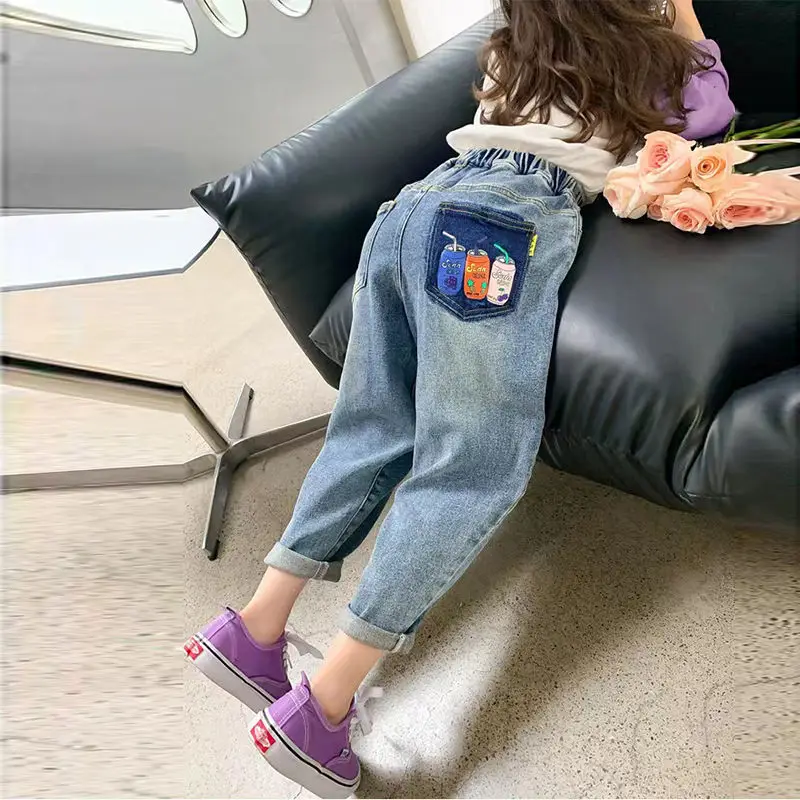 Girls\' Denim Spring and Autumn 2023 New Korean Ripped Children\'s Summer Western Style Loose Trousers