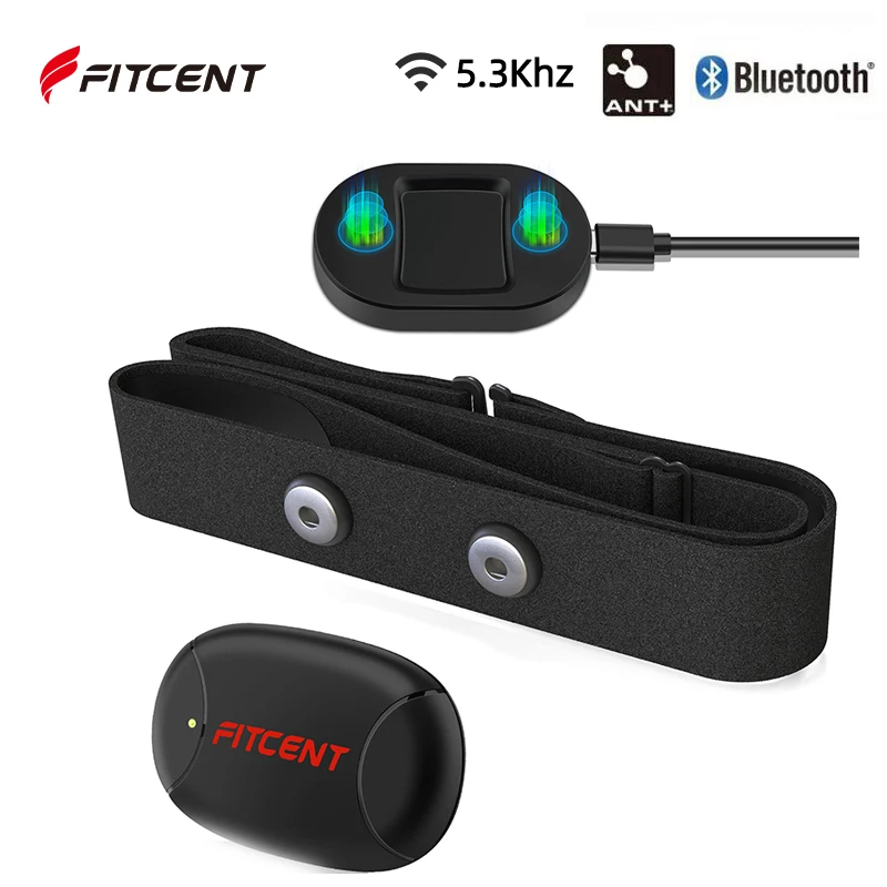 FITCENT – moniteur de fréquence cardiaque Rechargeable, avec Bluetooth ANT +, capteur de sangle de poitrine 5.3Khz, pour Machine à ramer Peloton Zwift Polar