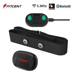 FITCENT Rechargeable Heart Rate Monitor with Bluetooth ANT+ 5.3Khz Chest Strap Sensor for Peloton Zwift Polar Rowing Machine