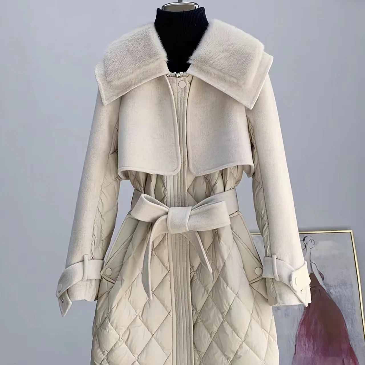 Einreihiger Woll mantel für Frauen, Jacken mit Kunst pelz kragen, Wind jacke, verstellbare Taille, England-Stil, neu, Winter