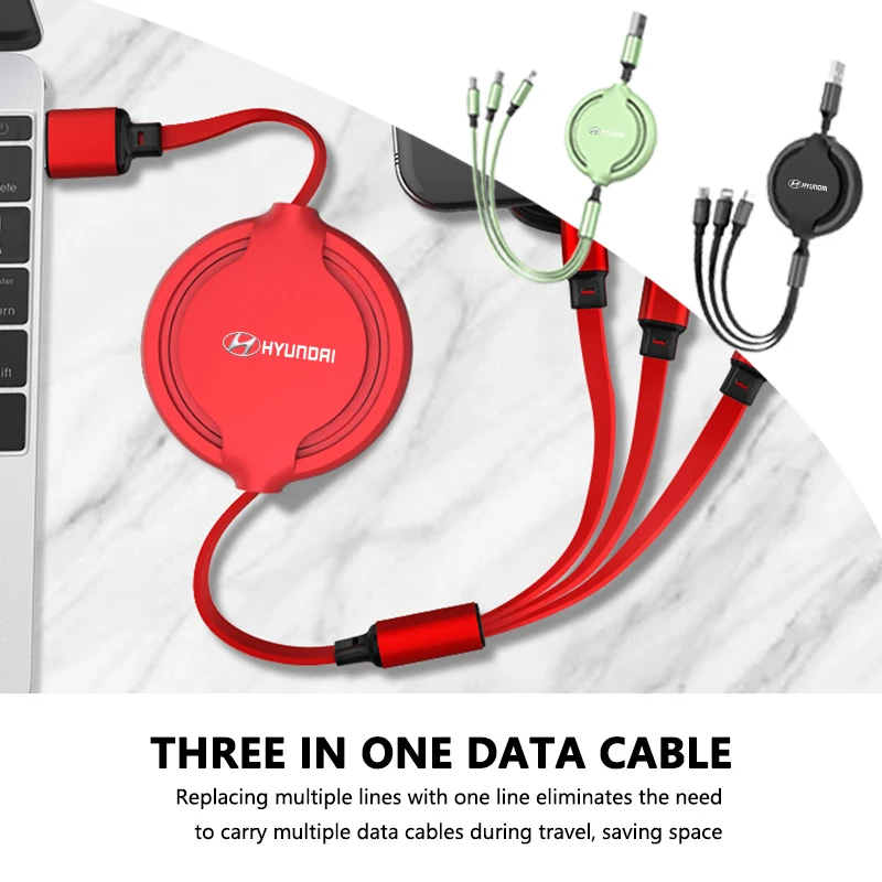 Для Hyundai 1 м USB-адаптер для зарядного устройства типа C, многопортовый кабель для зарядки телефона, кабель для передачи данных Azera GDI i10 i20 i30 i40 ix20 ix35 Sonata