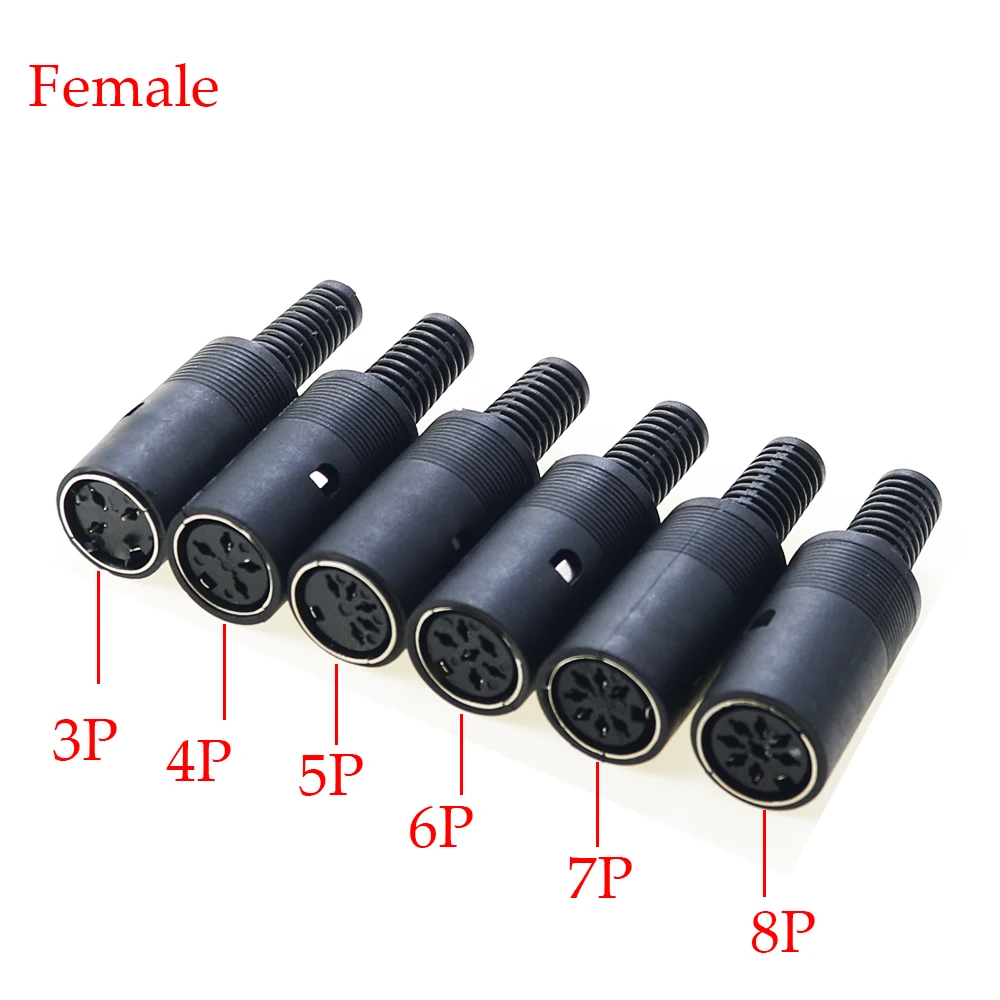 5pcs 3P 4P 5P 6P 7P 8Pin DIN Male/Female Plug Jack with Plastic Handle Keyboard Cable Connector Adapter PS2