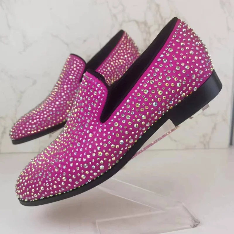 mens pink sparkly dress shoes Fiesso Pink Glitter Pink Spikes Slip on Loafer FI7517