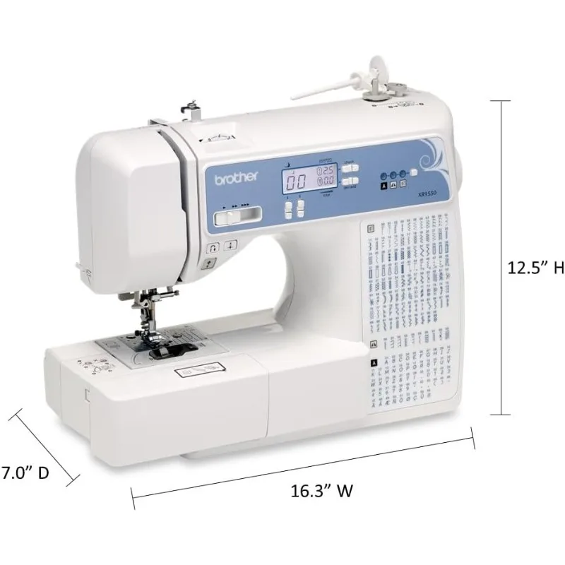 ماكينة خياطة اللحف، محوسبة، 165 غرزة مدمجة، شاشة LCD، طاولة واسعة، 8 أقدام ضغط متضمنة، أبيض