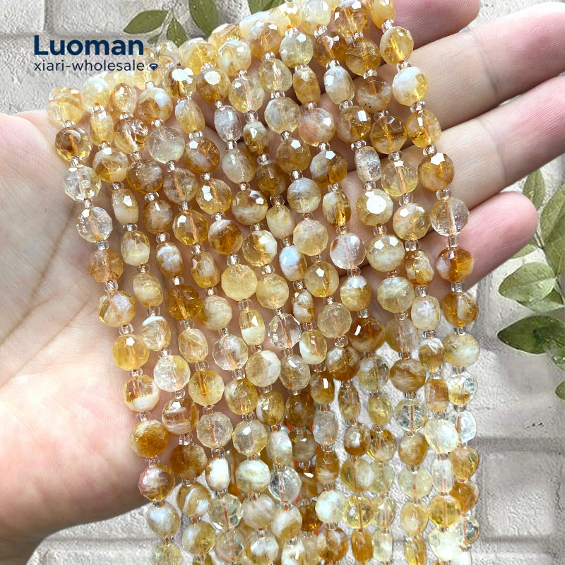 Wholesale 8mm Faceted Wheels Natural Stone Citrine Spacer Beads for Jewelry Making Diy Bracelets Charms Accessories 15''