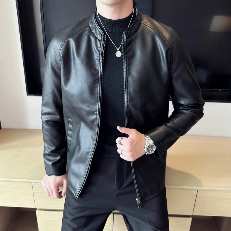 

Leather Jacket Bomber Motorcycle Biker Pu Leather Jackets Clothes Men PU Leather Jacket Motorcycle Fashion Slim Fit Leather Coat