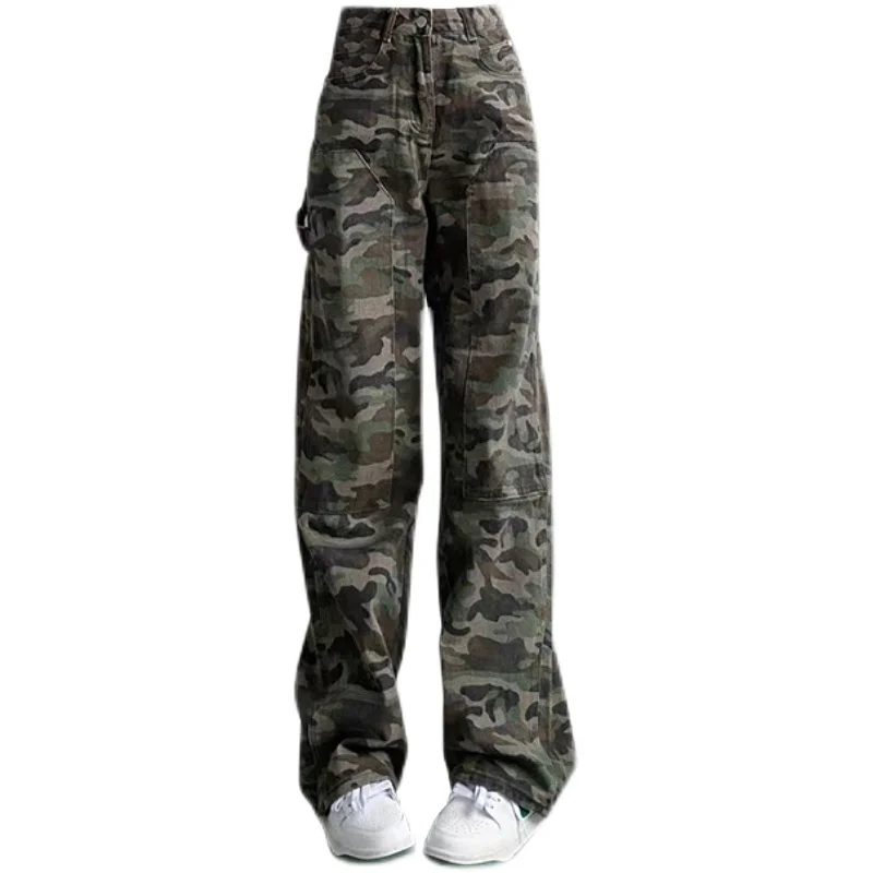 

High Waisted Cargo Pants for Women, Vintage Camouflage, Hot Girl Denim, Mop the Floor, Tide Loose Clothing