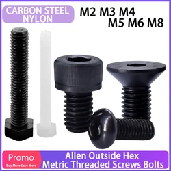 M3M4M5M6 DIN912/ISO7380/DIN7991 Hex Screw Black Carbon Steel/Nylon Machine Screws Allen Outside Hex Metric Threaded Screws Bolts