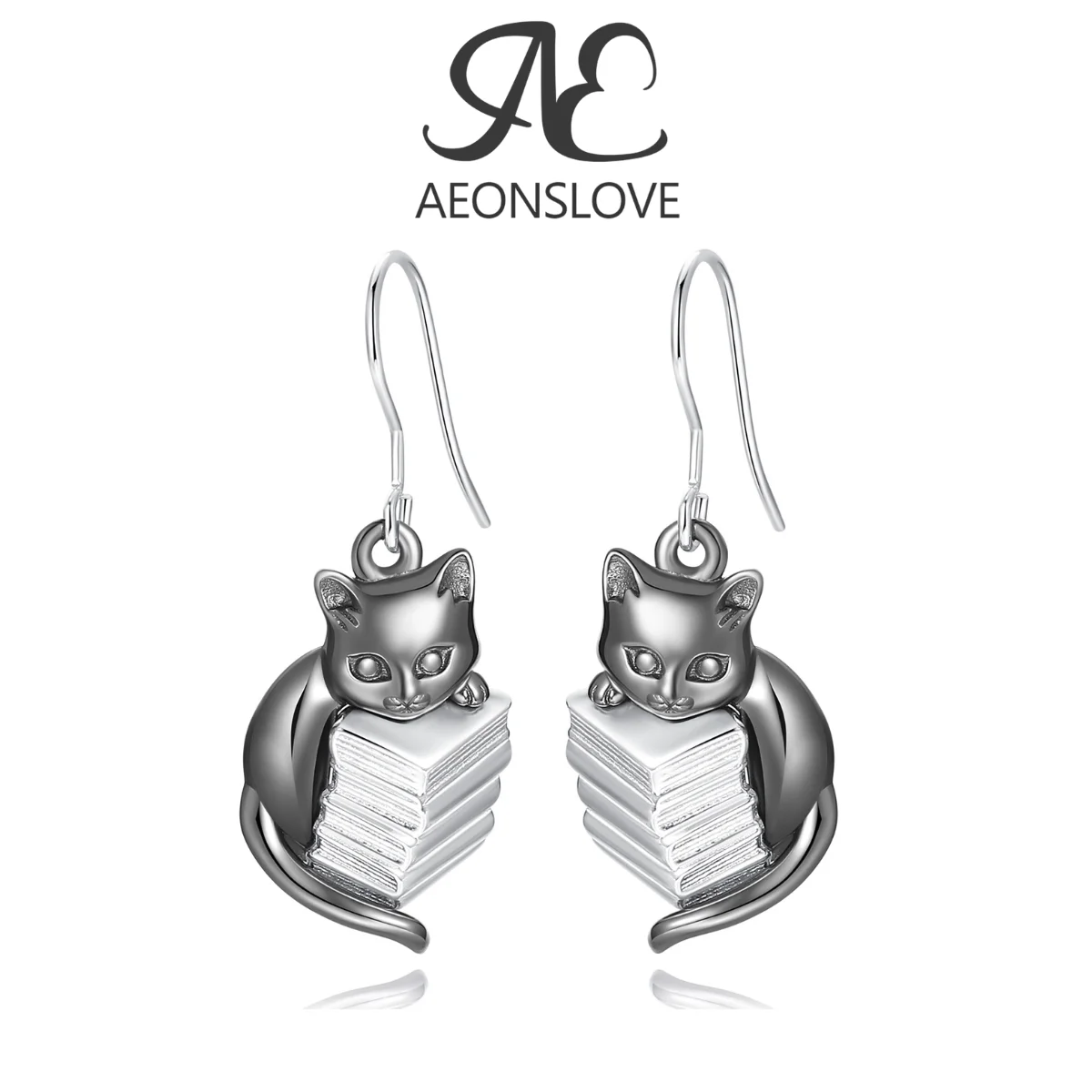 

AEONSLOVE 925 Sterling Silver Cat Earrings for Women Girls Cute Black Cat Book Drop Earrings Creative Animal Jewelry Party Gifts