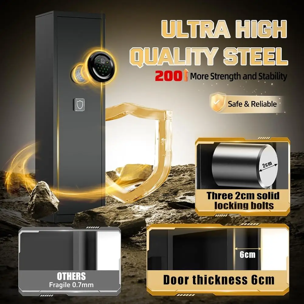 Sicuro per pistola con accesso digitale sicuro per fucili e pistole con sistema di allarme e ripiani regolabili per uso domestico