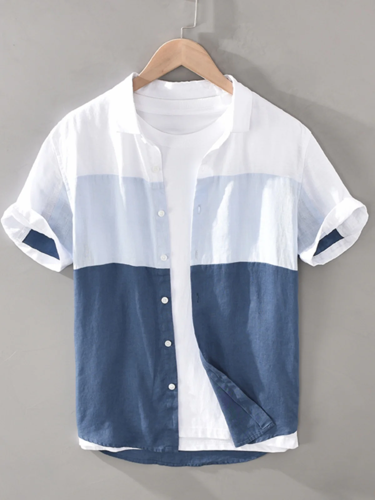 

Casual Loose Cotton Polyester irt Men's ort Sve Thin Summer Faionable Splice Breathable Young Daily Wear Antibacterial