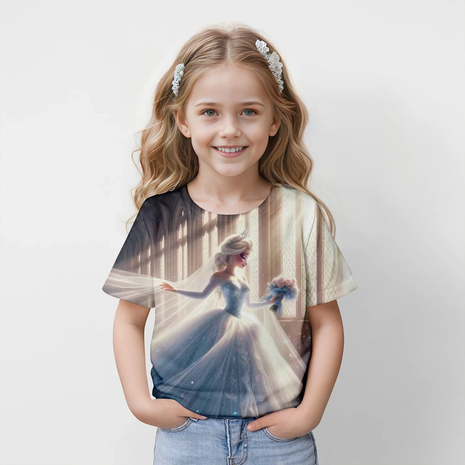 Nieuwe Kids Frozen Elsa Cartoon Tops Tees 3d Print T-Shirt Kinderen Casual Kleding Met Korte Mouwen Meisjes Sport Streetwear