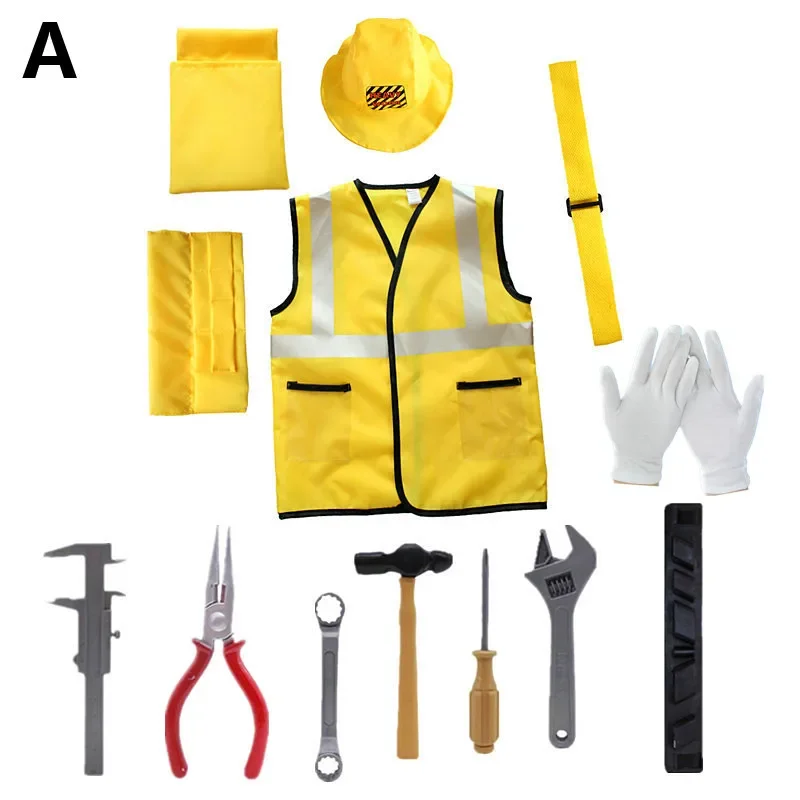 Kids Role-playing Costumes Construction Worker Cosplay Costumes Kit Children's Role Play Career Costumes Heavy Worker Dress Up