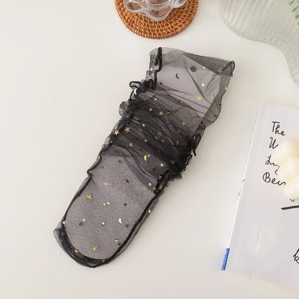 5 paires de chaussettes à nœud Transparent étoile lune, mi-mollet, respirantes, en Tulle brillant, bonneterie féminine, Tube en maille douce pour femmes
