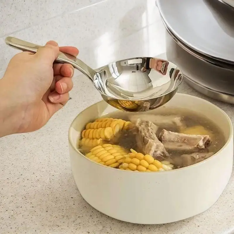 Stainless Steel Deep Soup Spoon Short Handle Large Bouillon Ladle for Ramen Kitchen Cooking Utensils
