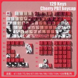 Fox-Faced Sakura Girl PBT Keycap 129 Key Mechanical Keyboard Side Print Backlit Cherry Magnetic Mx Switch Cap Wooting 60HE Mad68