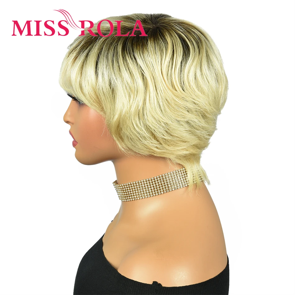 Miss Rola 12A Peruvian Short Pixie Cut Wigs Ombre Hair Highlights Wig Whole Machine Made Human Hair Wigs Remy 180% Density