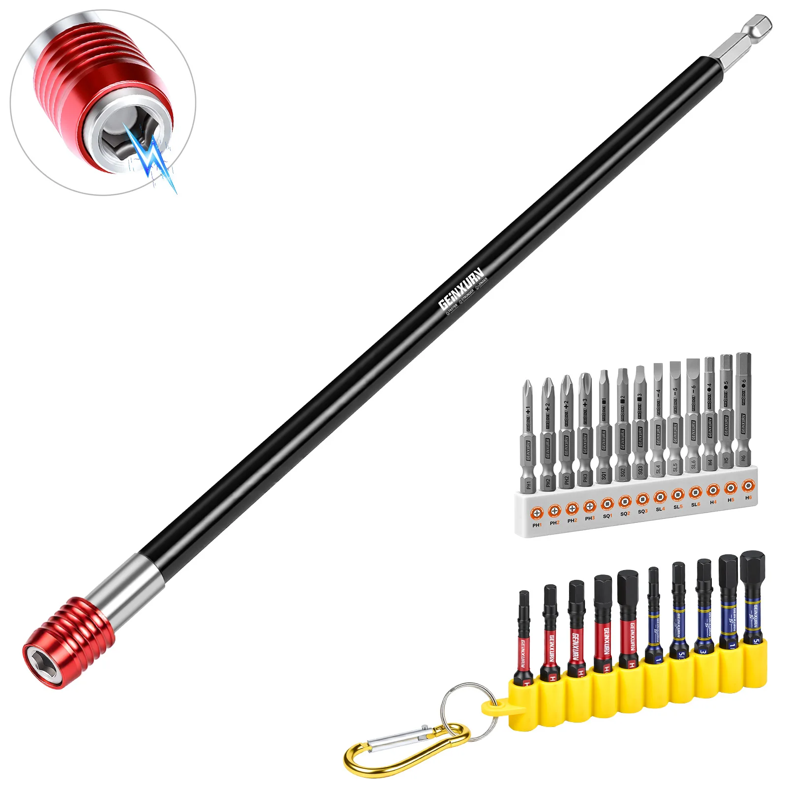 

Набор удлинителей для сверл Geinxurn FIXEDGE с набором бит для отверток и кодированной базой для работы в глубоких отверстиях