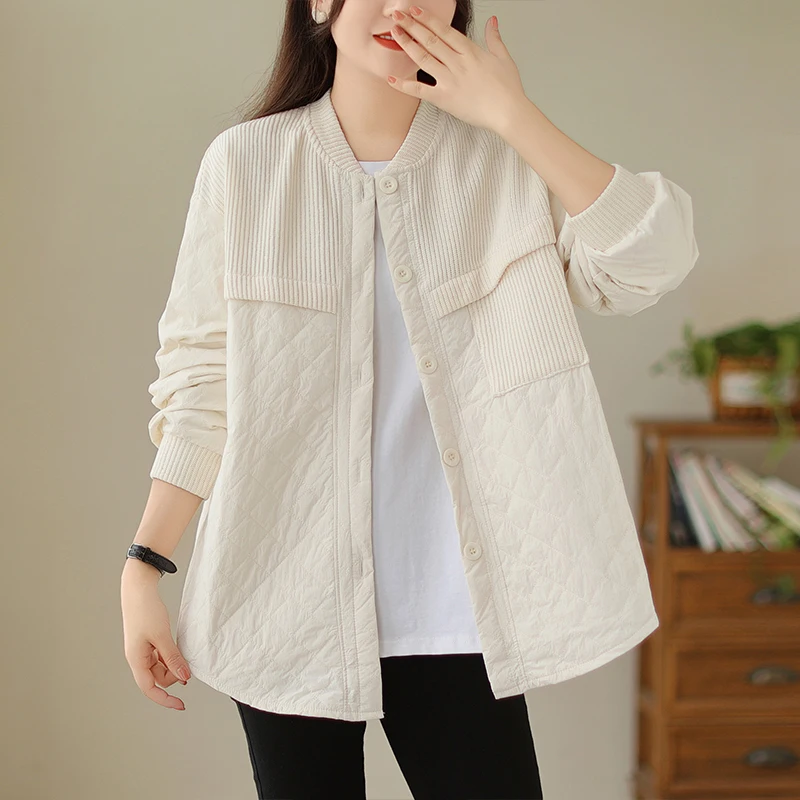 الرجعية محبوك الربط القطن irt Jaet المرأة خفيفة الوزن الخريف الشتاء Faion تخفيف لون نقي الوقوف طوق زر #2