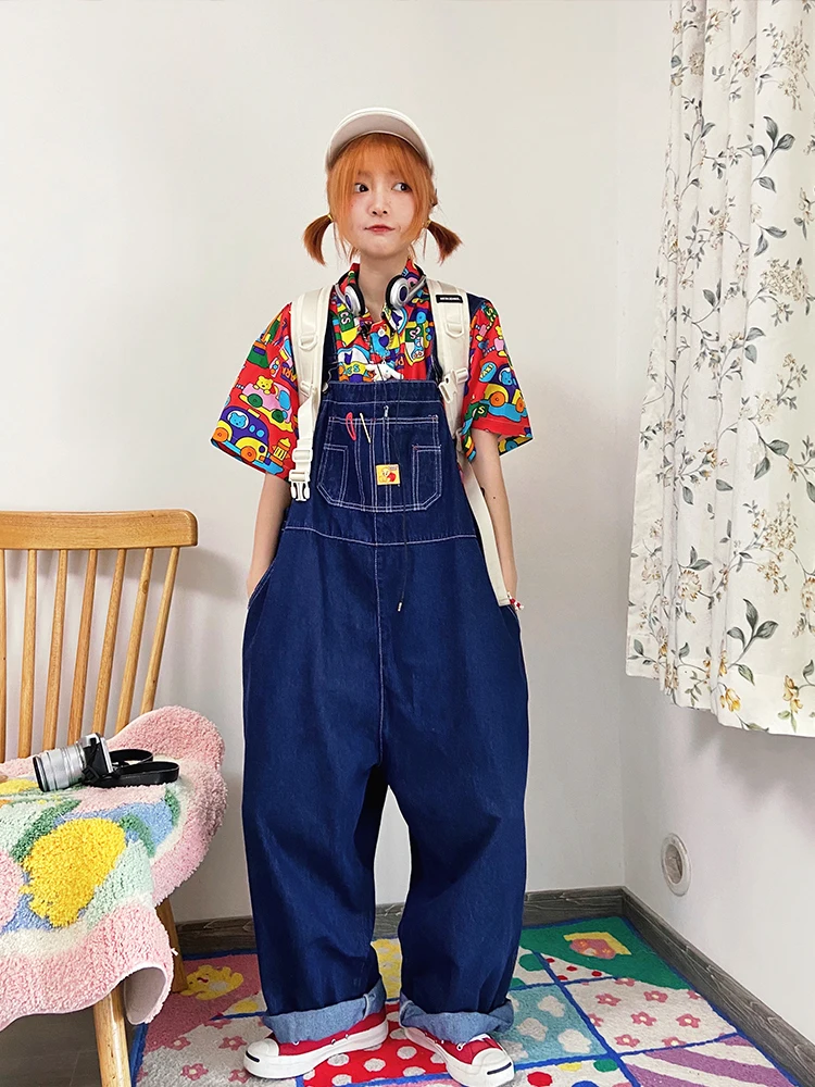 

Оригинальные джинсовые комбинезоны, женские свободные большие размеры, японские брюки, антивозрастные прямые брюки, весна-лето, Новое поступление