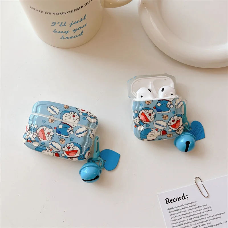 Doraemon Headset Cover for Air Pods Pro 1 2 3 AirPods Pro2 Charging Box Protection Earphone Box Cartoon Shell Ornament Keychain