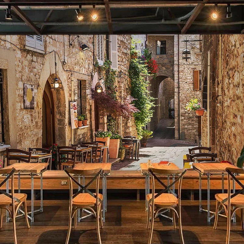 ل مخصص ثلاثية الأبعاد صور خلفيات البحر الأبيض المتوسط مدينة عرض الشارع ريترو بار KTV مقهى غرفة المعيشة الديكور الداخلي جدار جدارية دي با #4