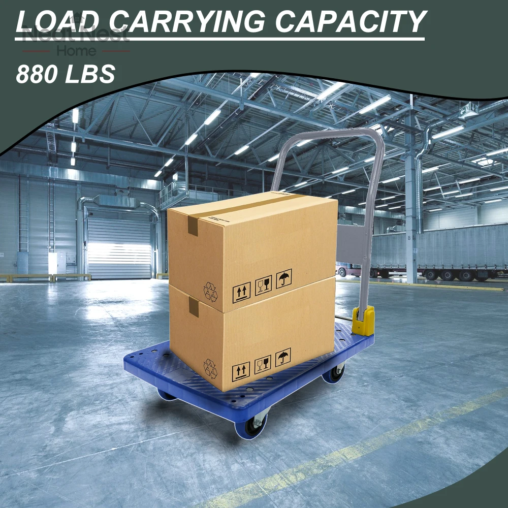 

Foldable Platform Push Hand Truck Cart, 440 lbs Weight Capacity, 2 Swivel Brake Wheels, Multi-functional trolley, easy to store