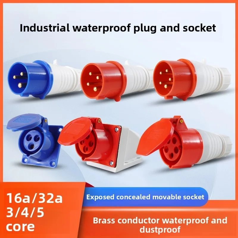High-Power Industrial Aviation Plug Socket Connector 3-Pin 4-Hole IP44 Waterproof 16A/32A Non-Explosion-Proof Male-Female Socket