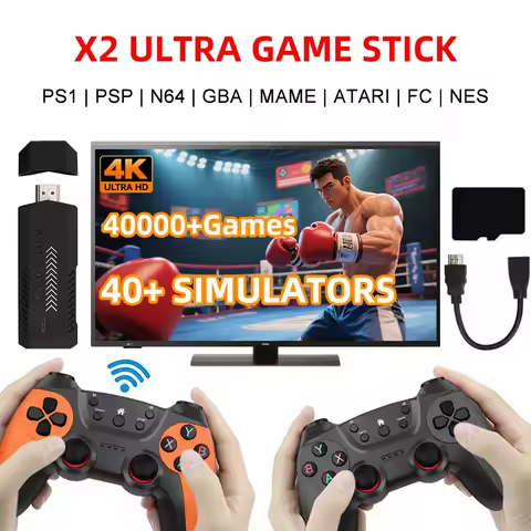 Upgraded X2Ultra Wireless Retro Game Stick 4K with 30,000+ Games 3D HD 2.4G Wireless Controllers TV 50 Emulator For PS1/N64/DC