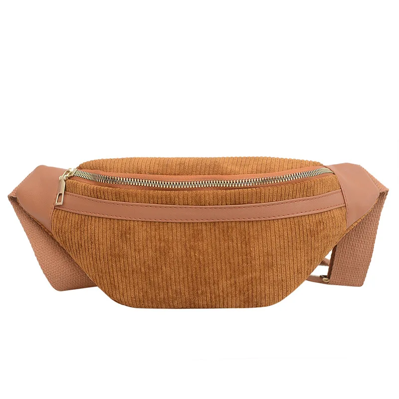 Fashion Corduroy Women Waist Bag Student Ladies Shoulder Crossbody Zipper Chest Bag Phone Banana Female Bags