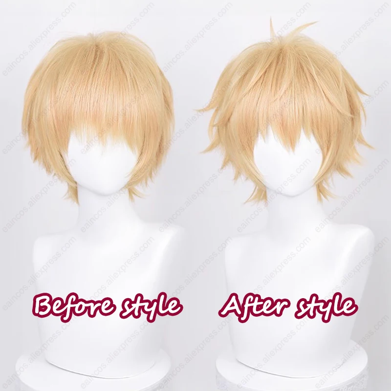 Anime Denji Cosplay Wig 30cm Light Orange Short Wigs Heat Resistant Synthetic Hair Halloween