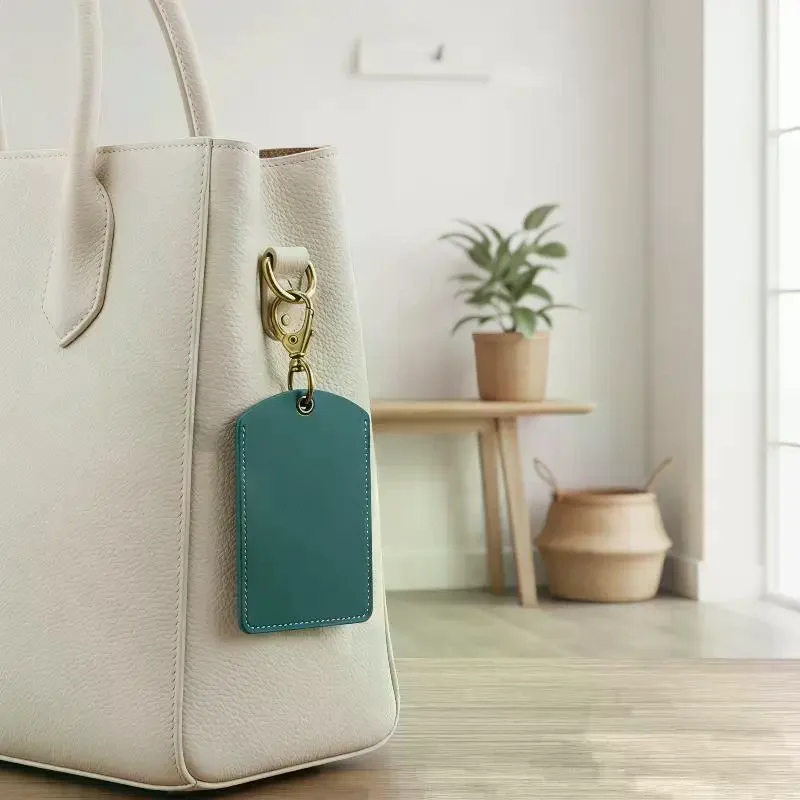 1pcs Leather Card Holder Keychain Key Ring Door Lock Access Tags ID Card Case Keychain Access Card Bag Key Tag Ring