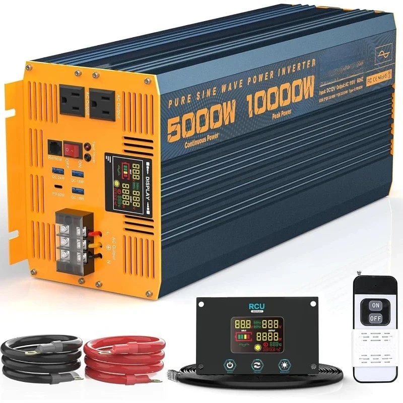 home.r Inverter Pure Sine Wave 12V DC to 110V 120V 10000W Peak Heavy Duty Inverter with Remote Control and LED Display