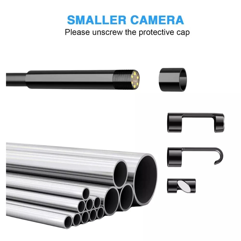 Hook Magnet Side View Mirror Set Compatible for 8mm /5.5mm Endoscope Waterproof with Screw Threads Black