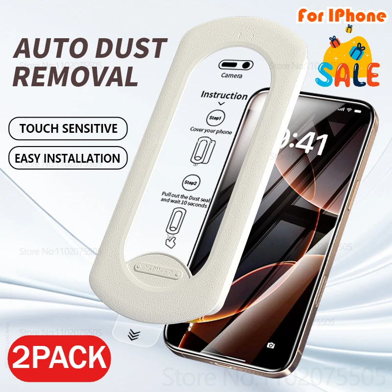 

2Pack 2025 New Style One-click Dust Removal Installation Tempered Glass for IPhone 11/12/13/14/15/16 Promax 13 Mini X XS MAX XR