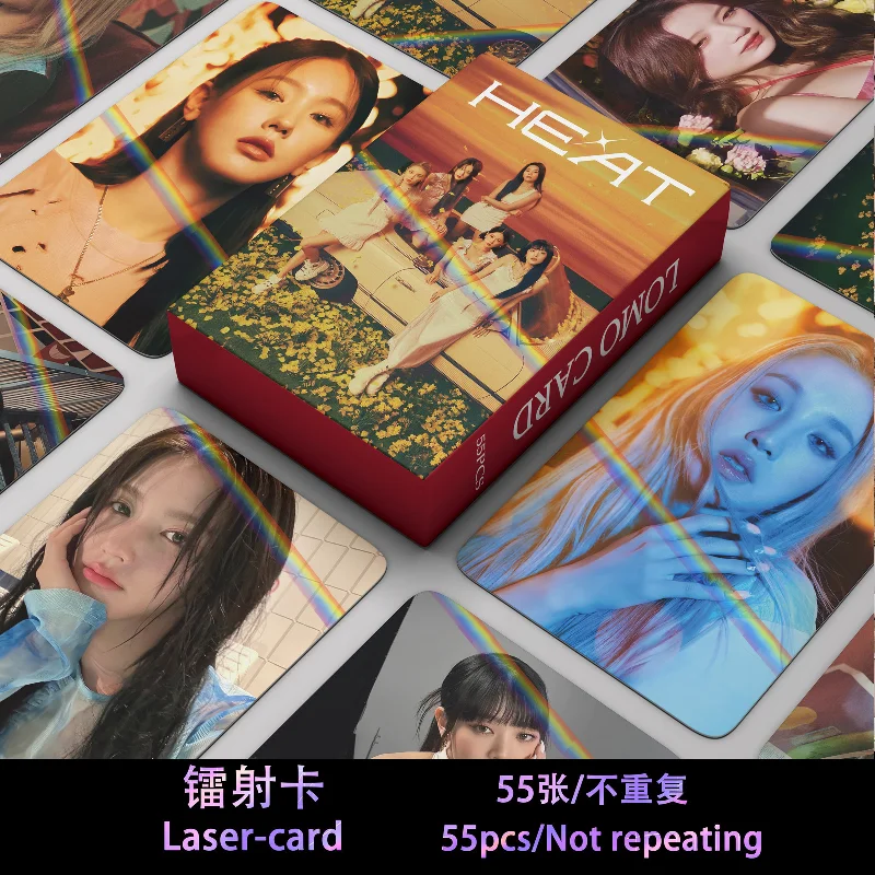 55pcs/Set New KPOP (G)I-DLE Laser HEAT Lomo Cards HD High Quality Printed Photo Card Minnie Cho Mi Yeon YUQI SHUHUA Fans Gift