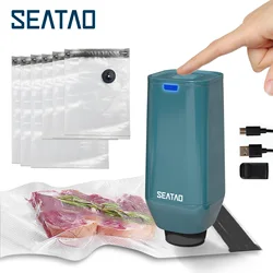 Sacos de zíper de armazenamento de alimentos a vácuo reusável conjunto elétrico handheld aferidor do vácuo da bomba sacolas sous vide usb recarregável bpa livre