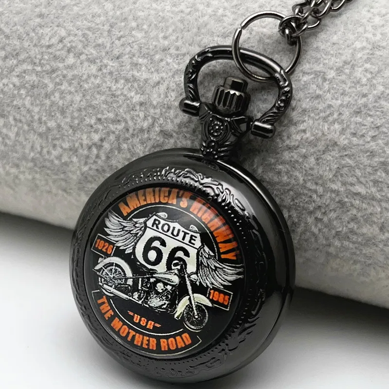 Cool Motorbike Pocket Watch, Relógio requintado elegante com corrente de colar, The Mother Road Route 66, Melhor presente