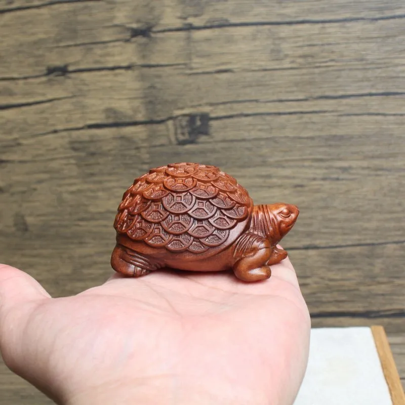 CYGJ-Feng Shui Money Turtle Statue Carved Wood Figurine Decoration Wealth Lucky Ornament For Office Good Omen