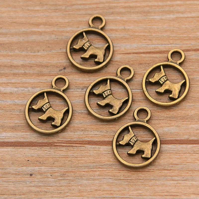 20PCS 13X18mm 2 Color Animal Dog Charms Round Pendant Jewelry Metal Alloy DIY Necklace Bracelet Earrings Handwork Marking