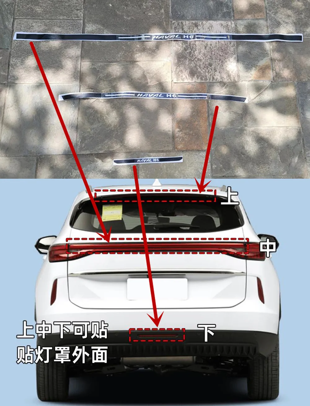 1PC Carbon Fiber Car Stickers Of High Mounted Stop Lamp High Brake Lights For Haval H6 3th Gen 2021-2023 2024