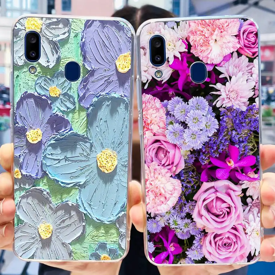 Чехол для Samsung Galaxy A20, чехол A20E, A20S, задняя крышка с цветами, мягкий силиконовый прозрачный бампер для Samsung A207F, A205F, A202F, A 20s, чехол из ТПУ