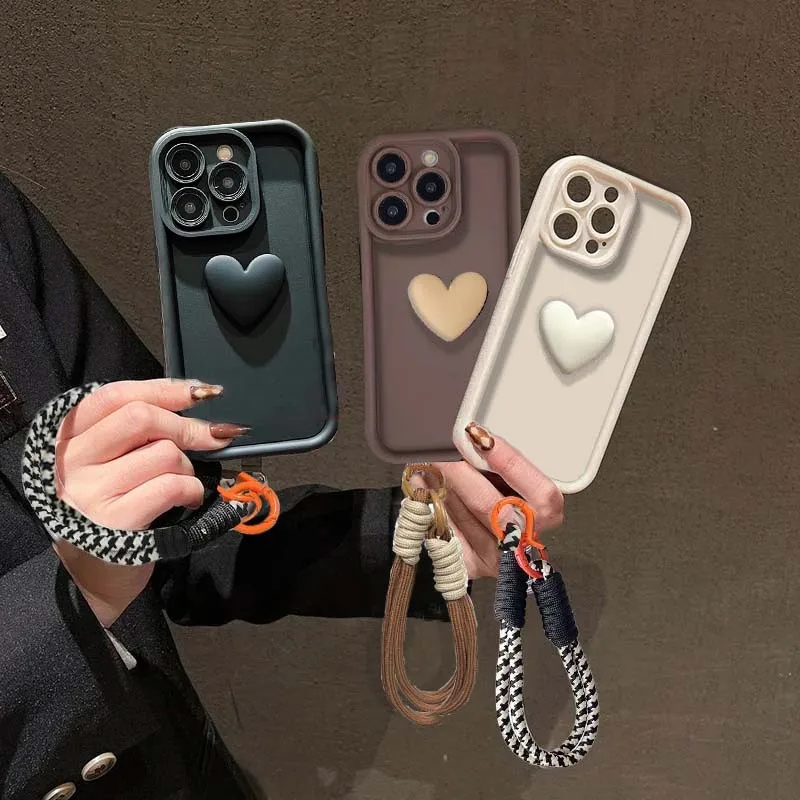 3D Heart Love Hand Strap CaseFor Samsung Galaxy A17 A07 A16 A15 A14 A13 A56 A55 A54 A53 A52 A36 A35 A34 A33 A26 A25 A24 A06 A05S
