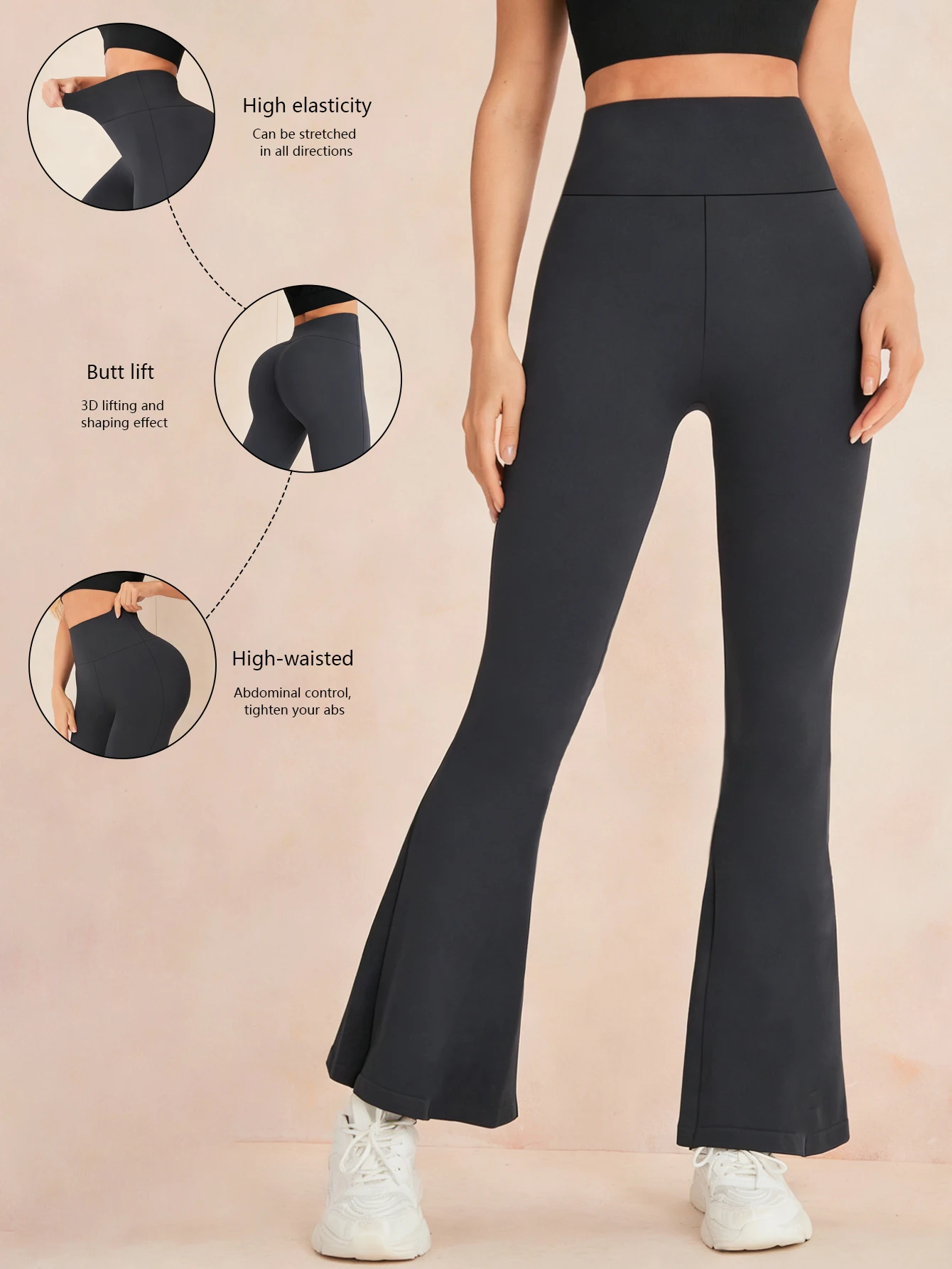 여성용 하이웨이스트 엉덩이 리프팅 요가 팬츠, 그레이 표준 사이즈, 스트레치 플레어 팬츠, 봄 여름 피트니스 레깅스