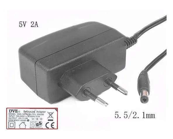 Power Adapter DSA-12PFA-05, 5V 2A, Barrel 5.5/2.5mm, EU 2-Pin Plug