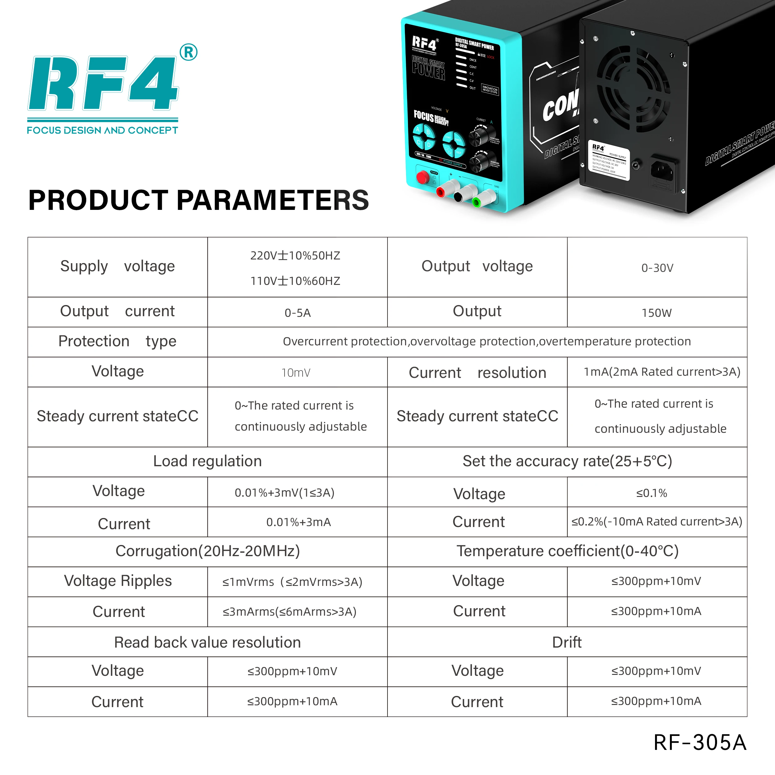 RF-305A Microscope CNC DC Power Supply, Digital Display, Fast Preset, Multiple Safety Protection, Equipment Maintenance