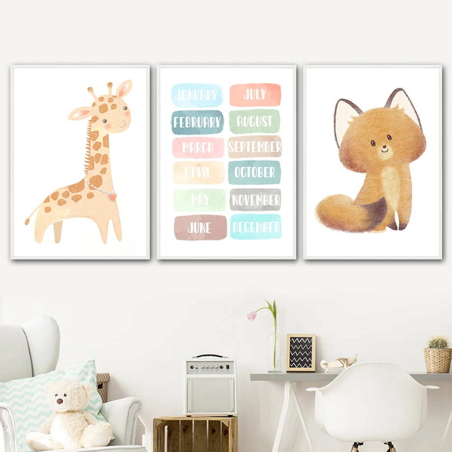 

Education Nursery Wall Art Print Canvas Painting Dolphin Fox Giraffe Elephant Nordic Poster Wall Picture Baby Kids Room Decor