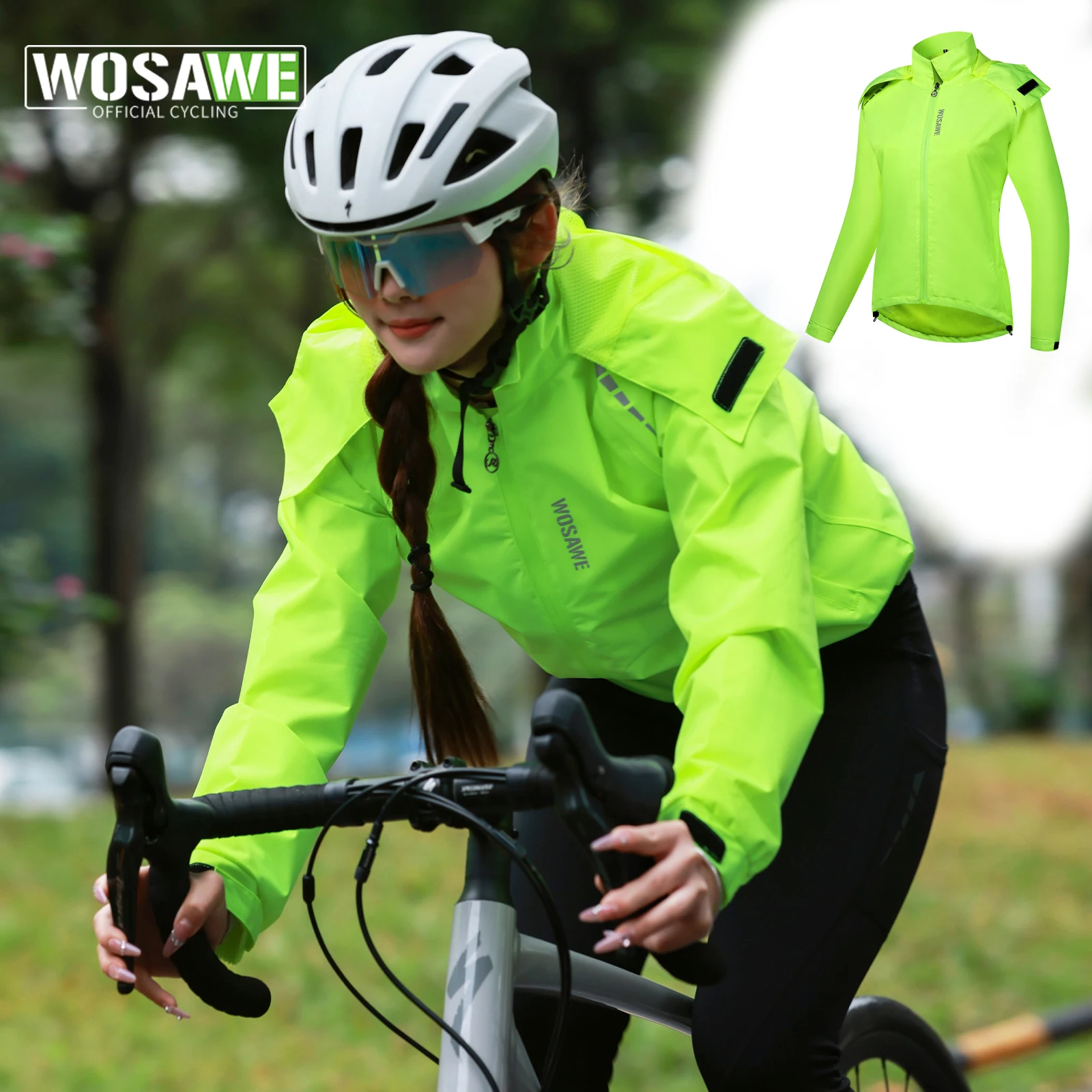 

WOSAWE Women's Cycling Rain Jacket with Hooded Waterproof Lightweight Long Sleeve Jersey Bicycle Clothing Bike Mtb Raincoat