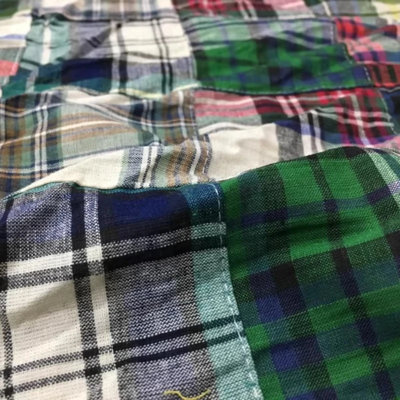 L100cm X W115cm Retro Cotton Checkered Fabric Patchwork Textured Dress Shirt DIY Material Breathable Lightweight Women Fashion