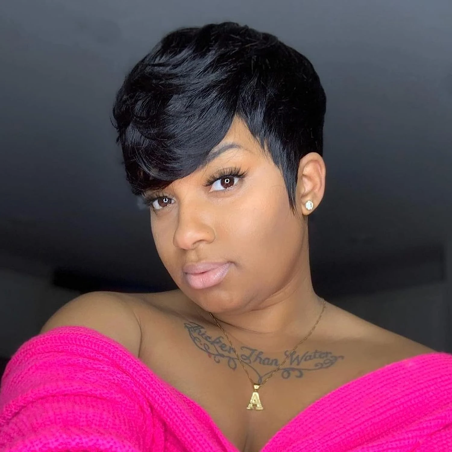 

Pixie Cut Wig Human Hair Wig Short Wavy with Bangs for Women Full Machine Made Wigs Natural Color